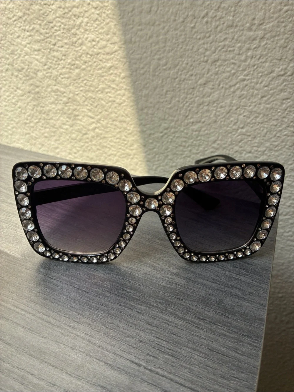 Circus by Sam Edelman Black Crystal-Trim Oversized Square Sunglasses